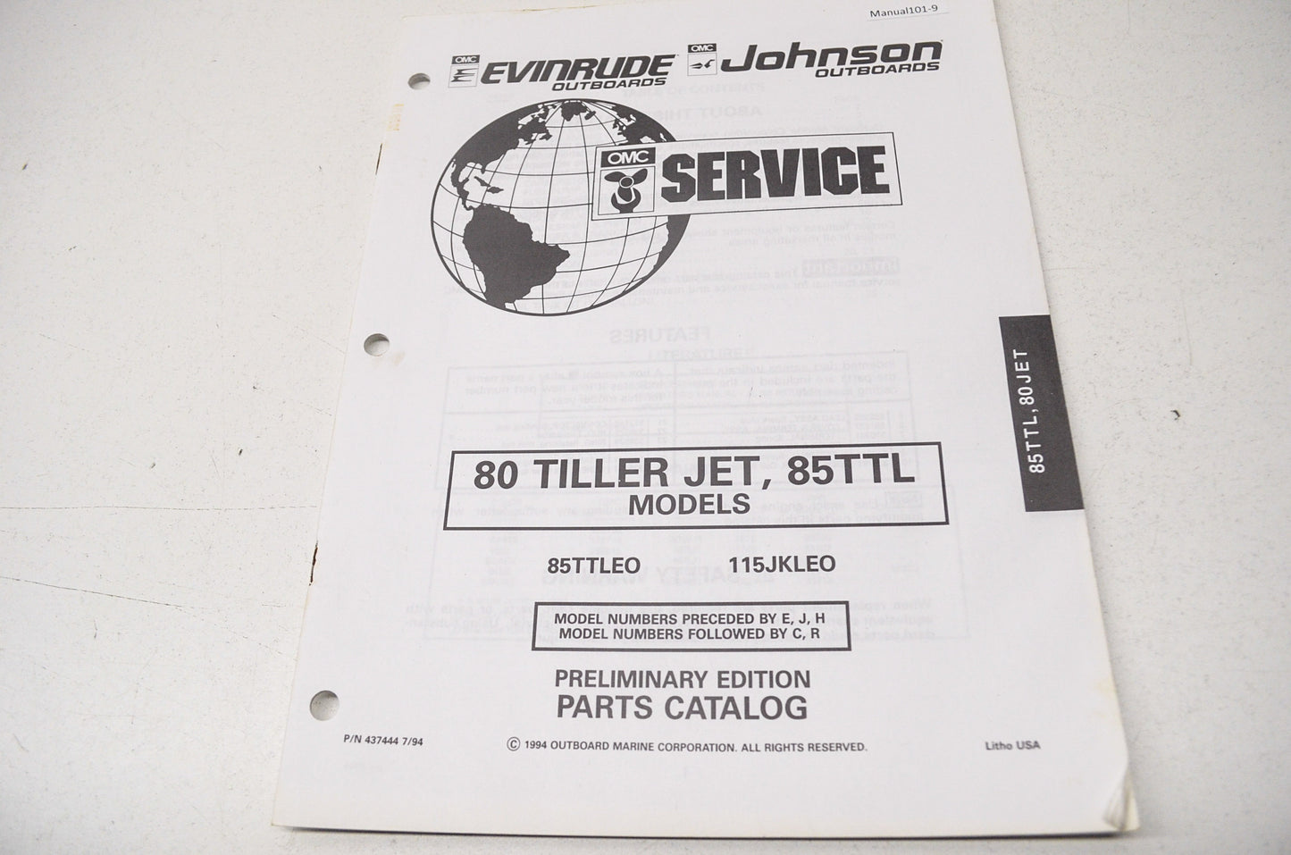 Preliminary Edition Parts Catalog 80 Tiller Jet 85TTL Models NOS