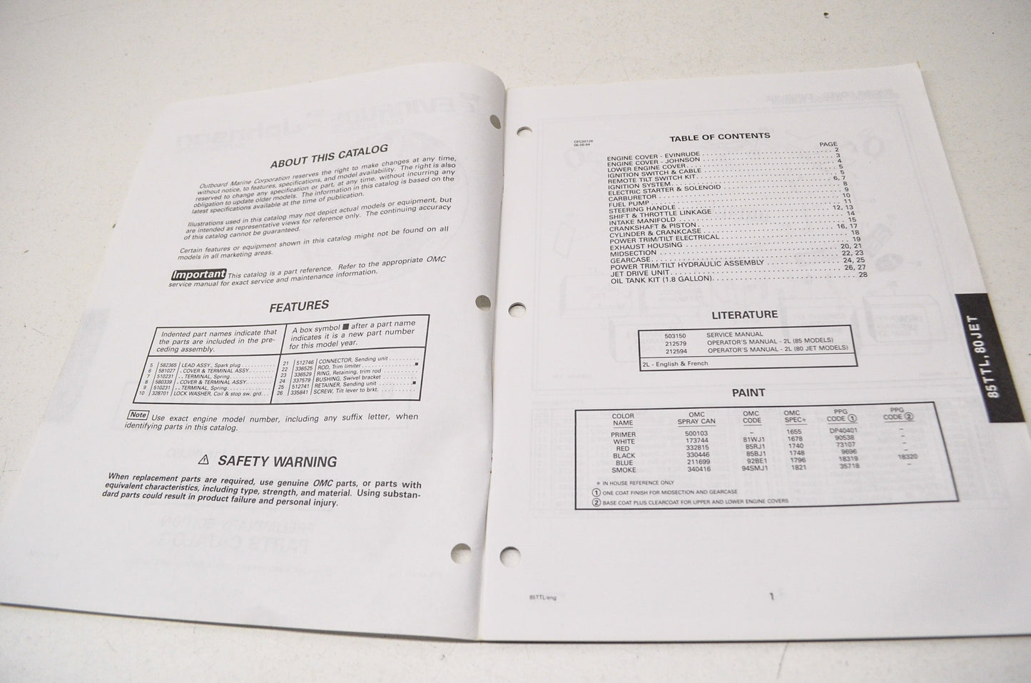 Preliminary Edition Parts Catalog 80 Tiller Jet 85TTL Models NOS