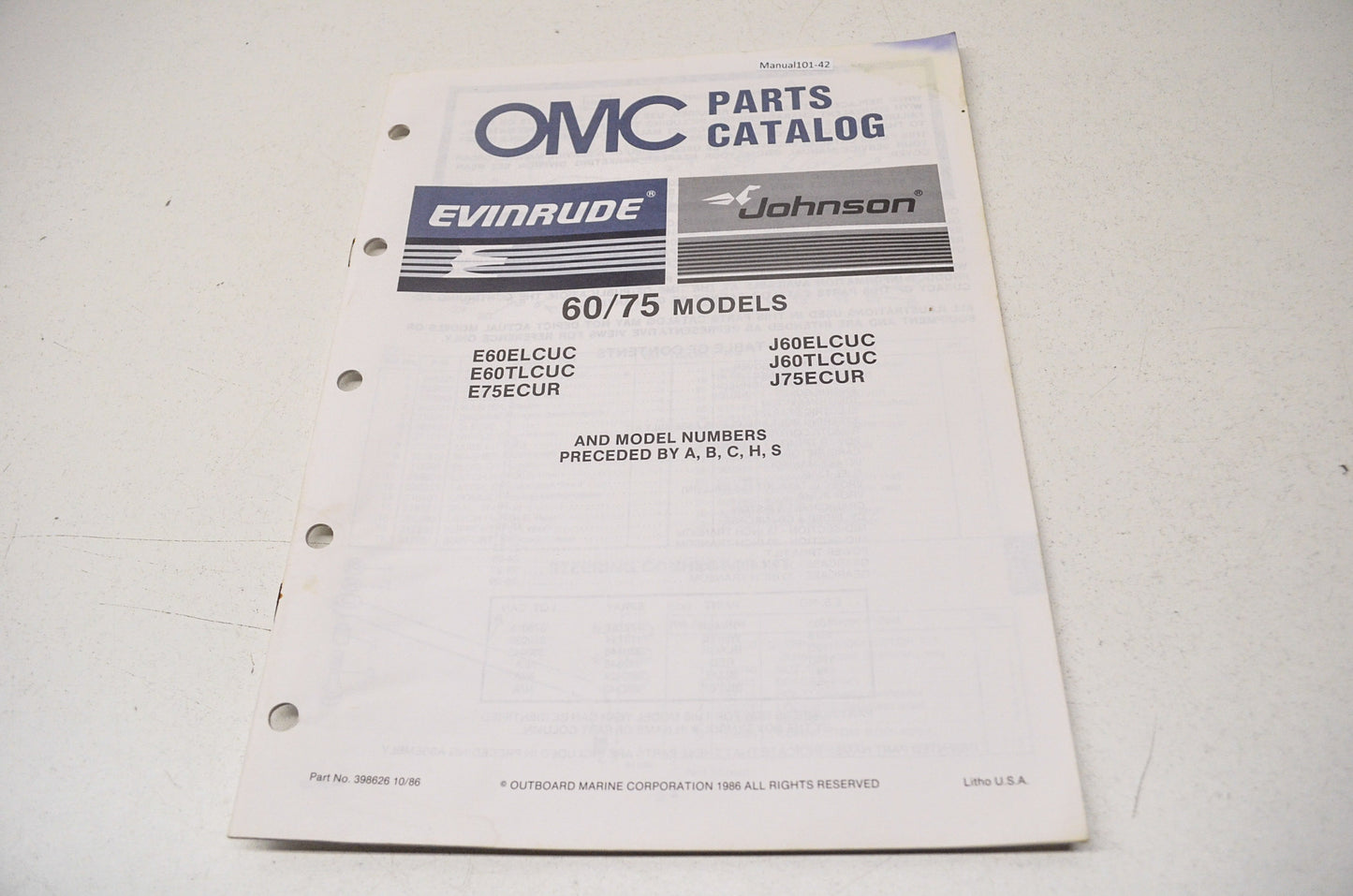 Parts Catalog 60 & 75 Models NOS
