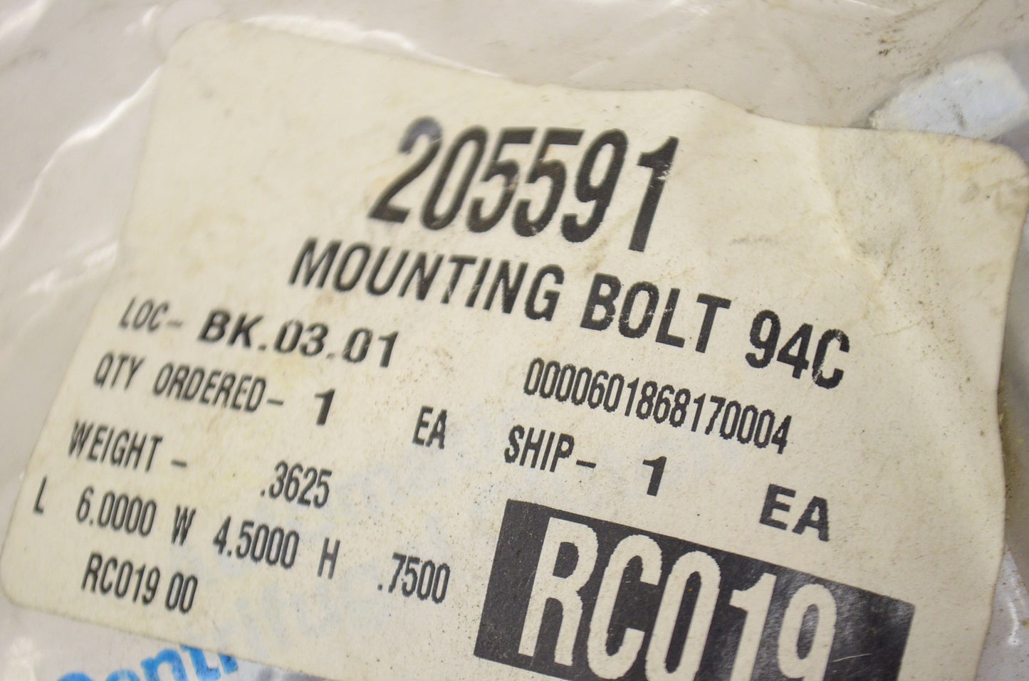 Comet 205591 Mounting Bolt 94C NOS