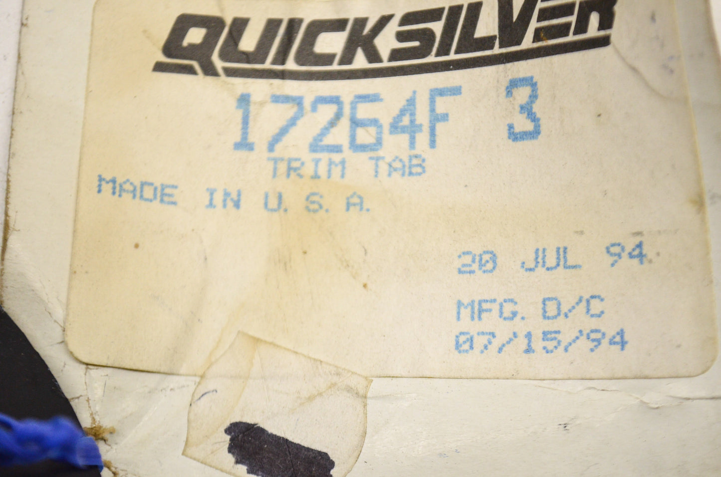 Mercury Black Trim Tab NOS