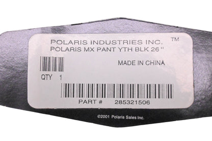 New OEM Polaris 285321506 Black 26" Youth MX Pants NOS