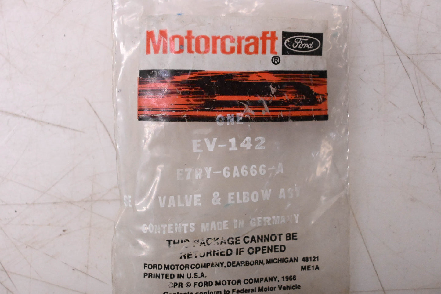 Motorcraft EV-142, E7RY-6A666-A PCV Valve Assembly NOS