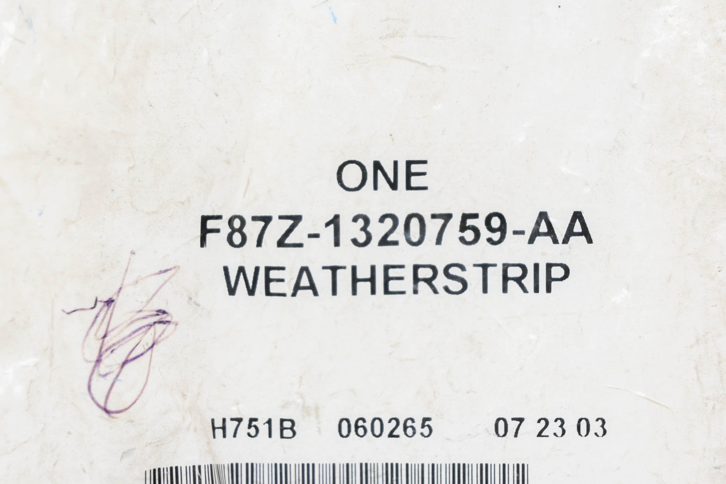 New OEM Ford F87Z-1320759-AA Weatherstrip NOS