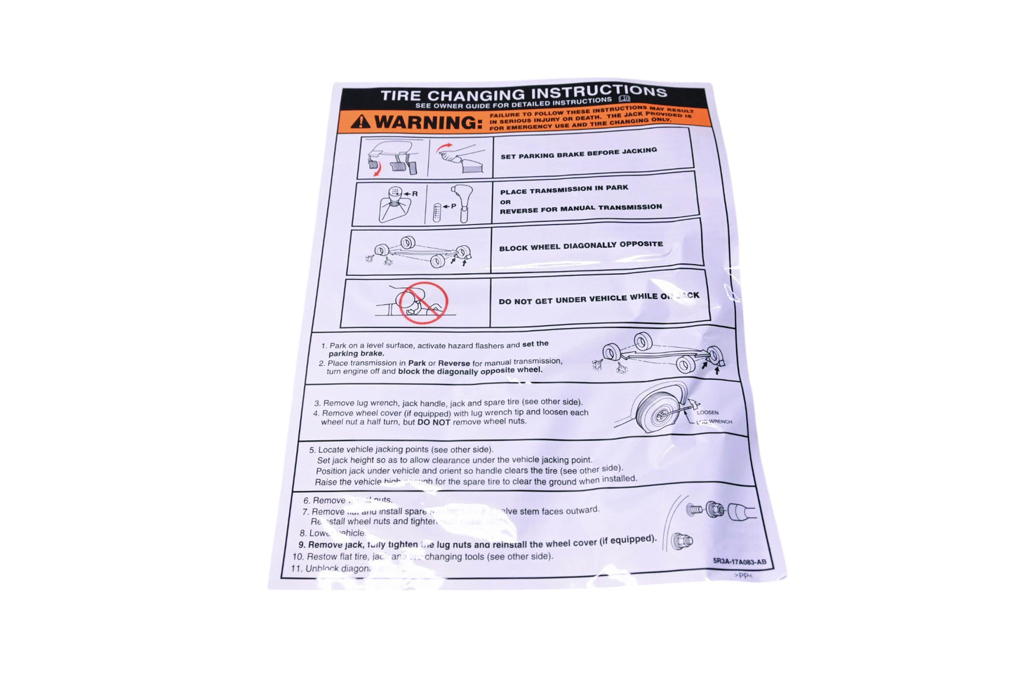 New OEM Ford 5R3Z-17A083-AA Jack Operation Decal NOS