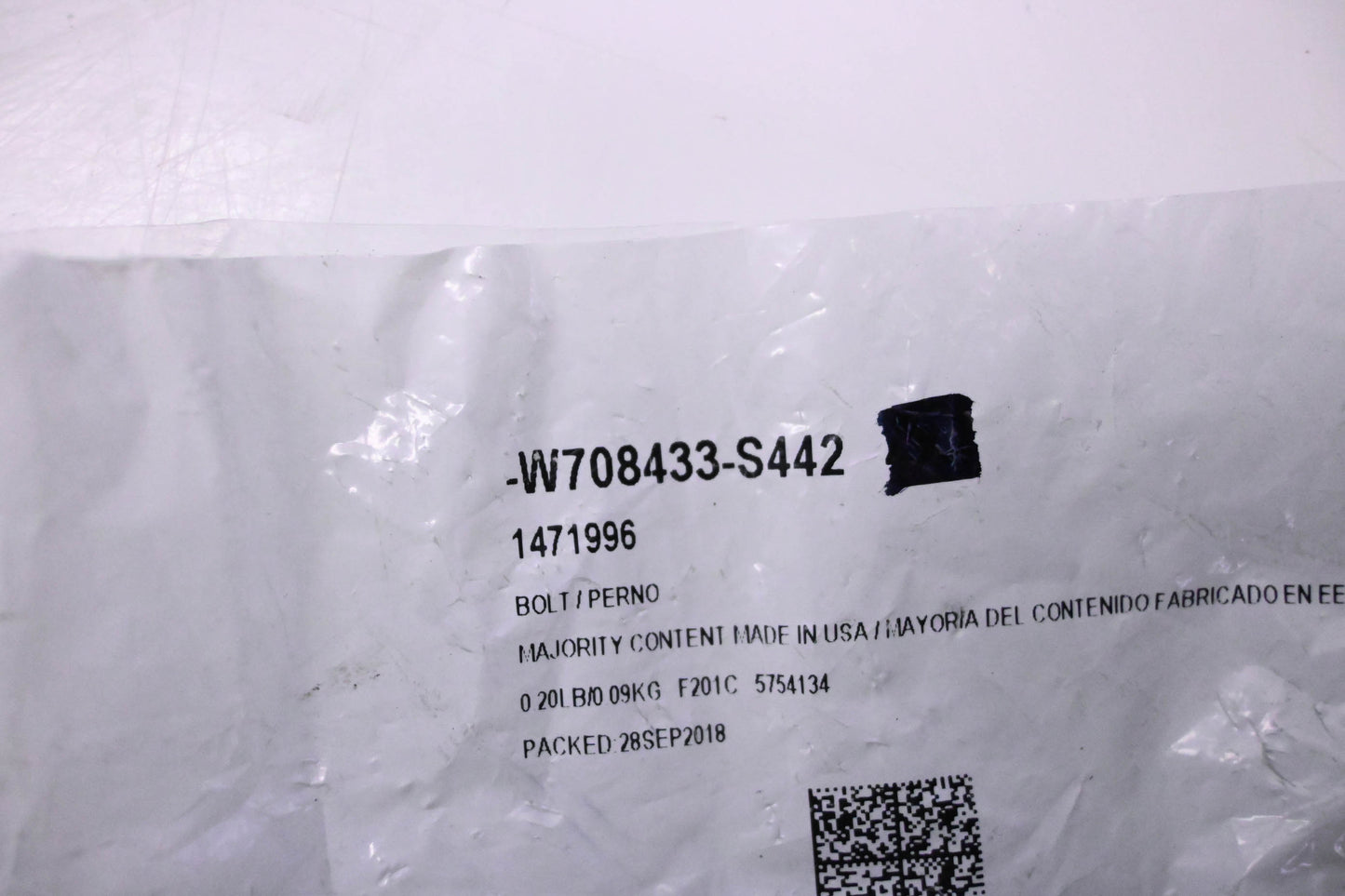 New OEM Ford W708433-S442, 1471996 Cross Member Bolt NOS