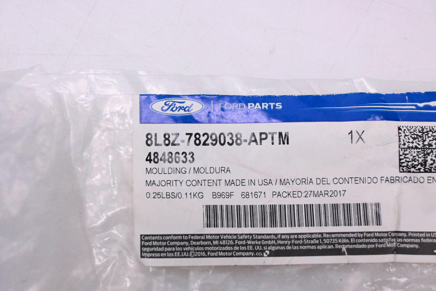 New OEM Ford 8L8Z-7829038-APTM, 4848633 Front Moulding NOS
