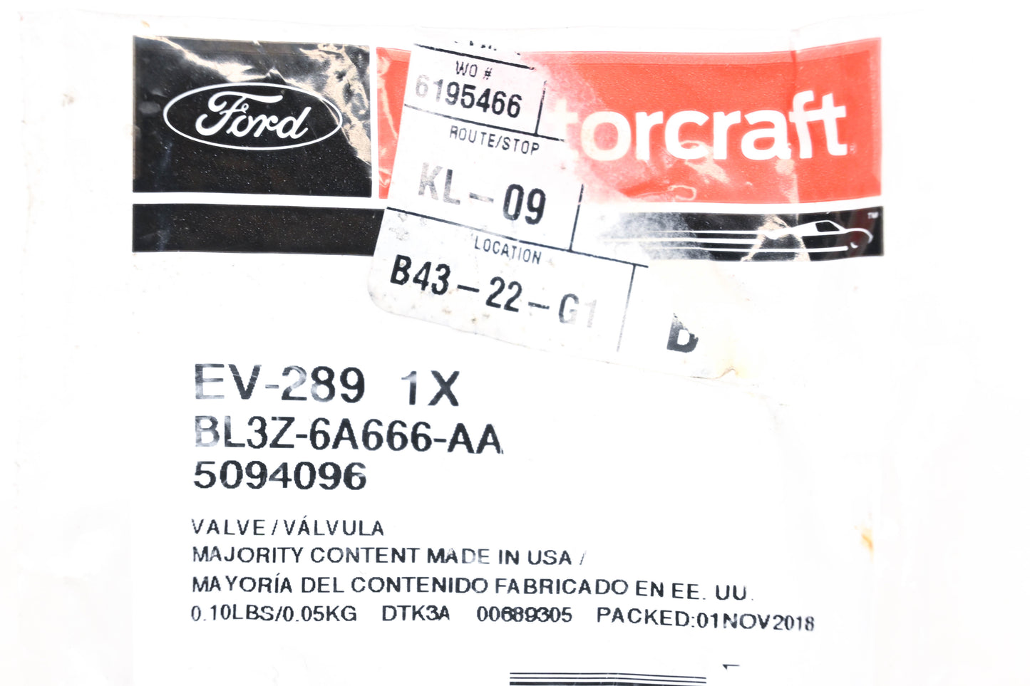 New OEM Ford EV-289, BL3Z-6A666-AA, 5094096 PCV Valve NOS