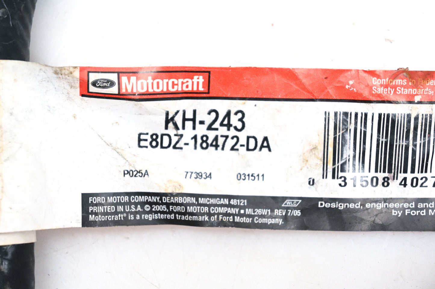 New OEM Ford KH-243, E8DZ-18472-DA HVAC Heater Hose NOS