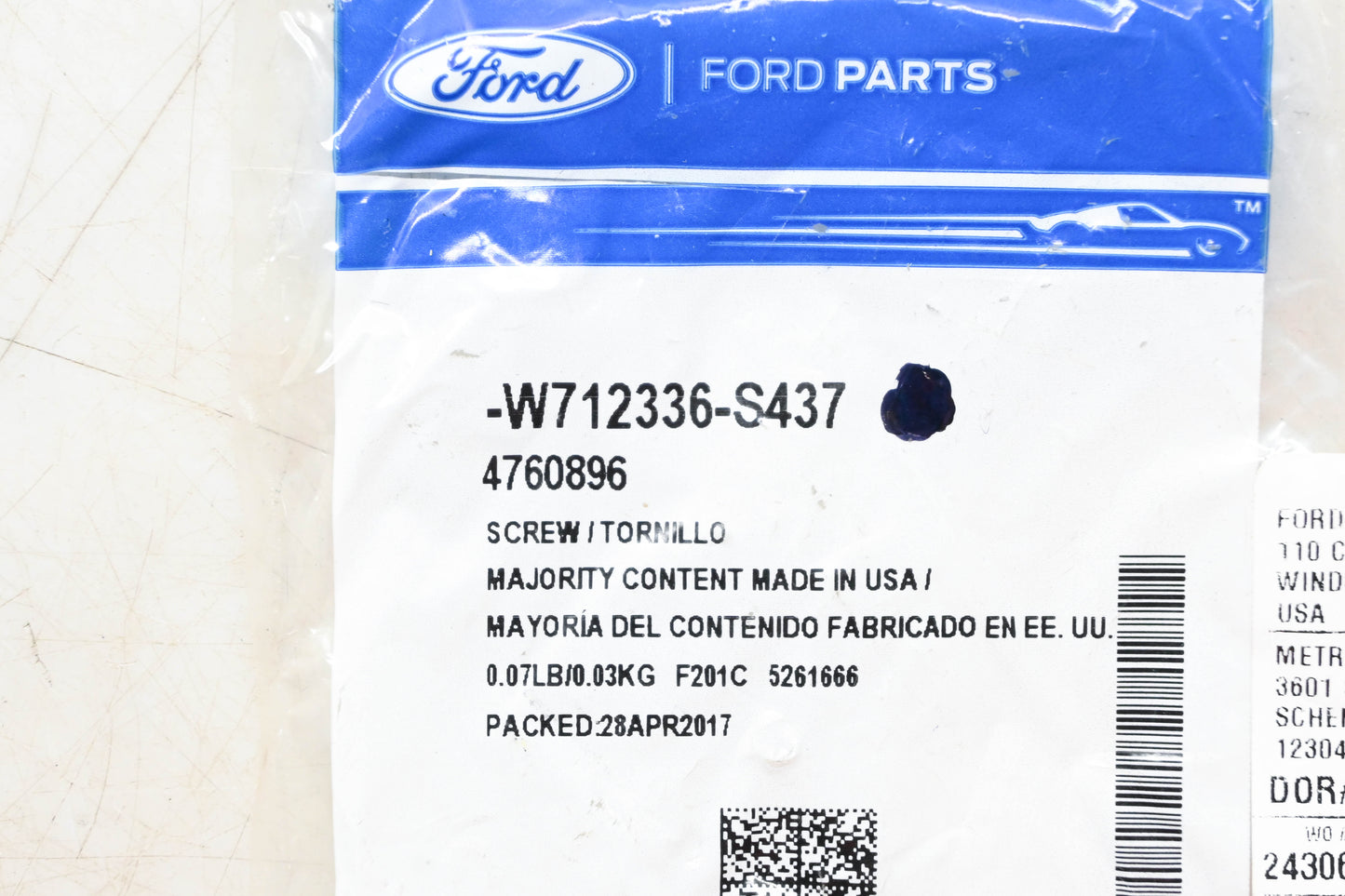 New OEM Ford W712336-S437 Bumper Screw NOS