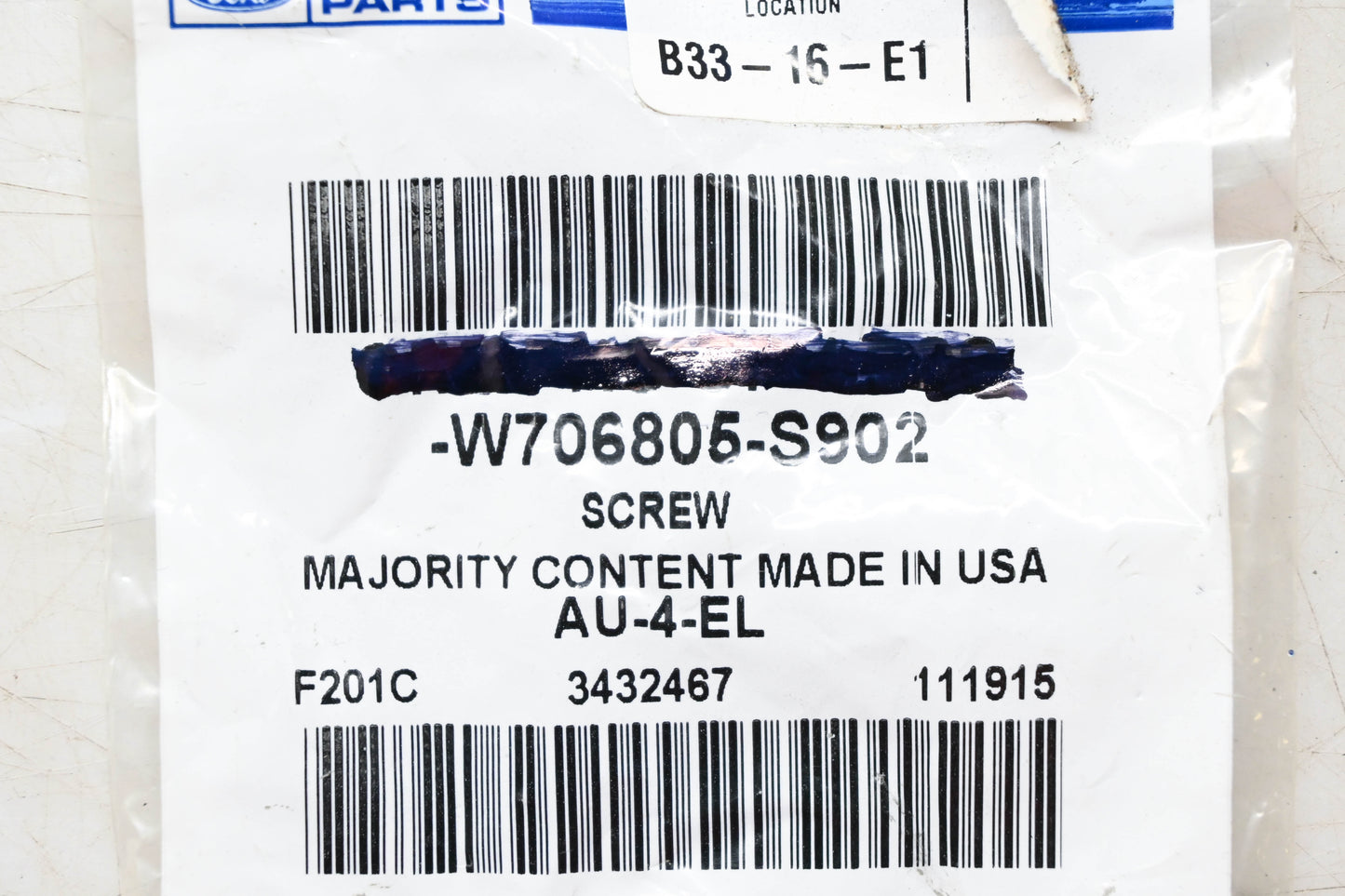 New OEM Ford W706805-S902 Fender Liner Screw NOS