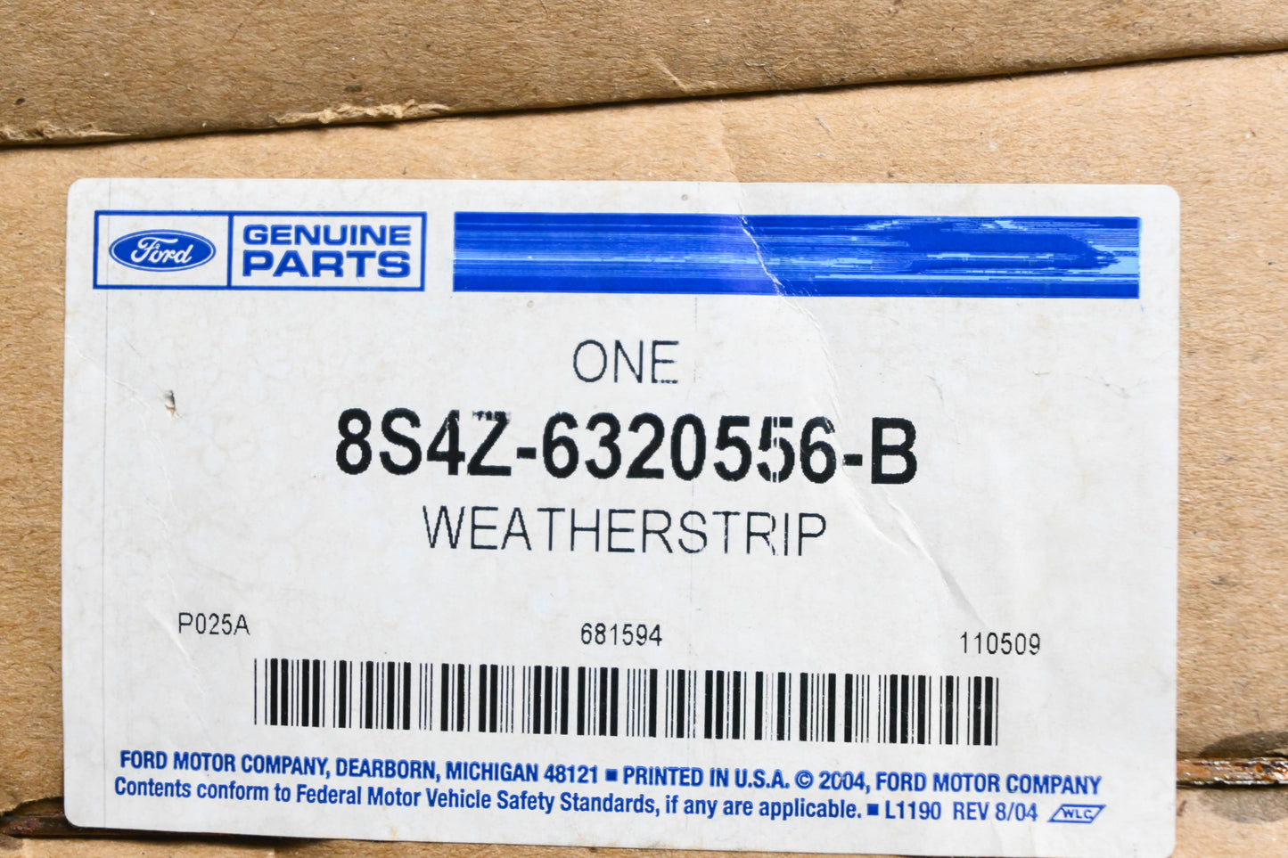 New OEM Ford 8S4Z-6320556-B Run Weatherstrip NOS
