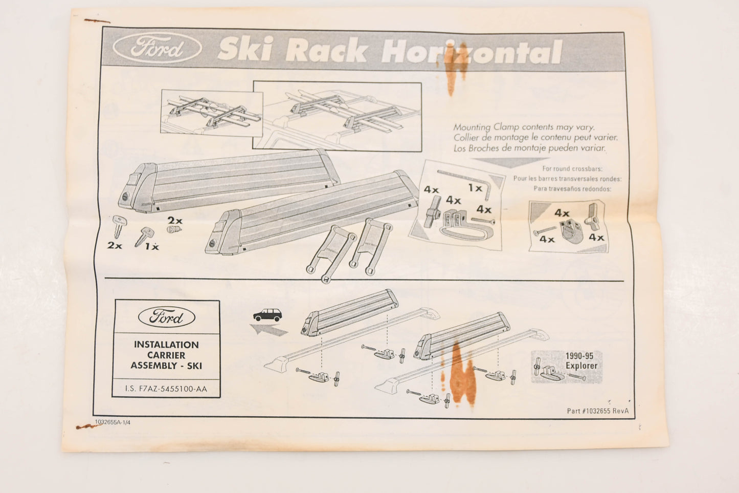 New OEM Ford F75Z-7855100-FA Horizontal Ski Rack Adapter Kit NOS