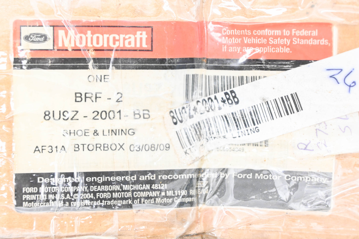 New OEM Motorcraft BRF-2, 8U9Z-2001-BB, BRF2 Brake Pad Kit NOS