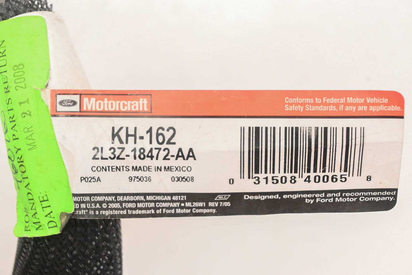 New OEM Motorcraft KH-162, 2L3Z-18472-AA, KH162 Heater Hose Assembly NOS