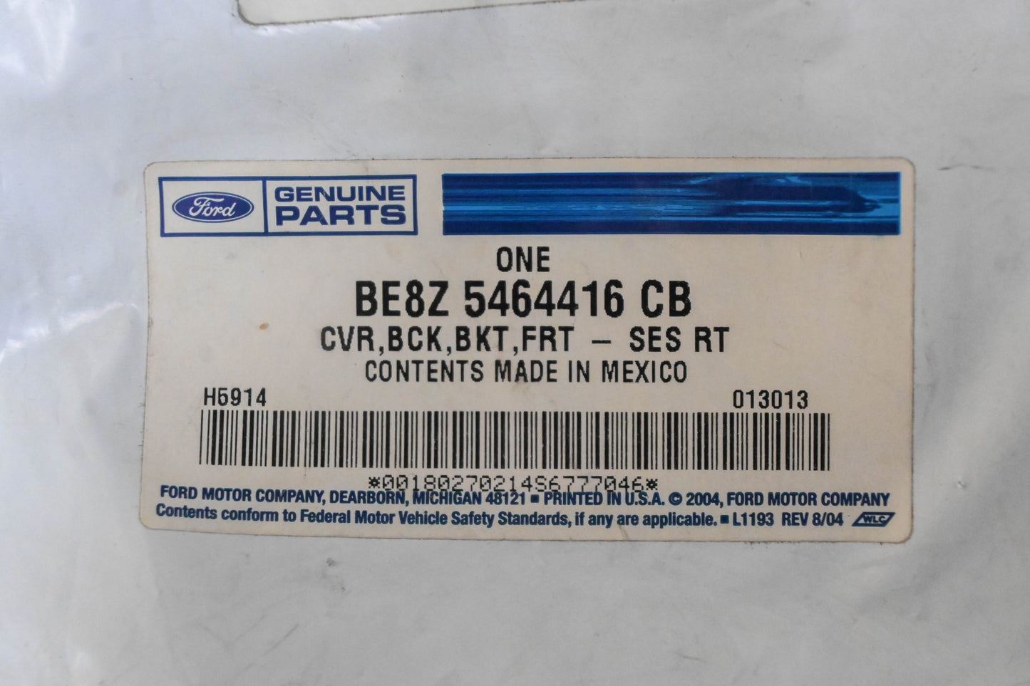 New OEM Ford BE8Z-5464416-CB Black Passenger Seat Back Cover NOS