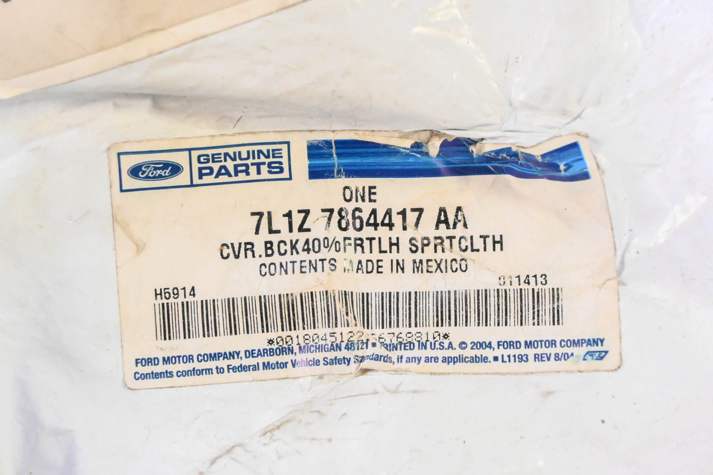 New OEM Ford 7L1Z-7864417-AA Driver Side Seat Back Cushion Cover NOS