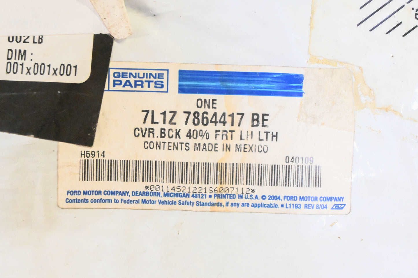 New OEM Ford 7L1Z-7864417-BE Driver Side Seat Back Cushion Cover NOS