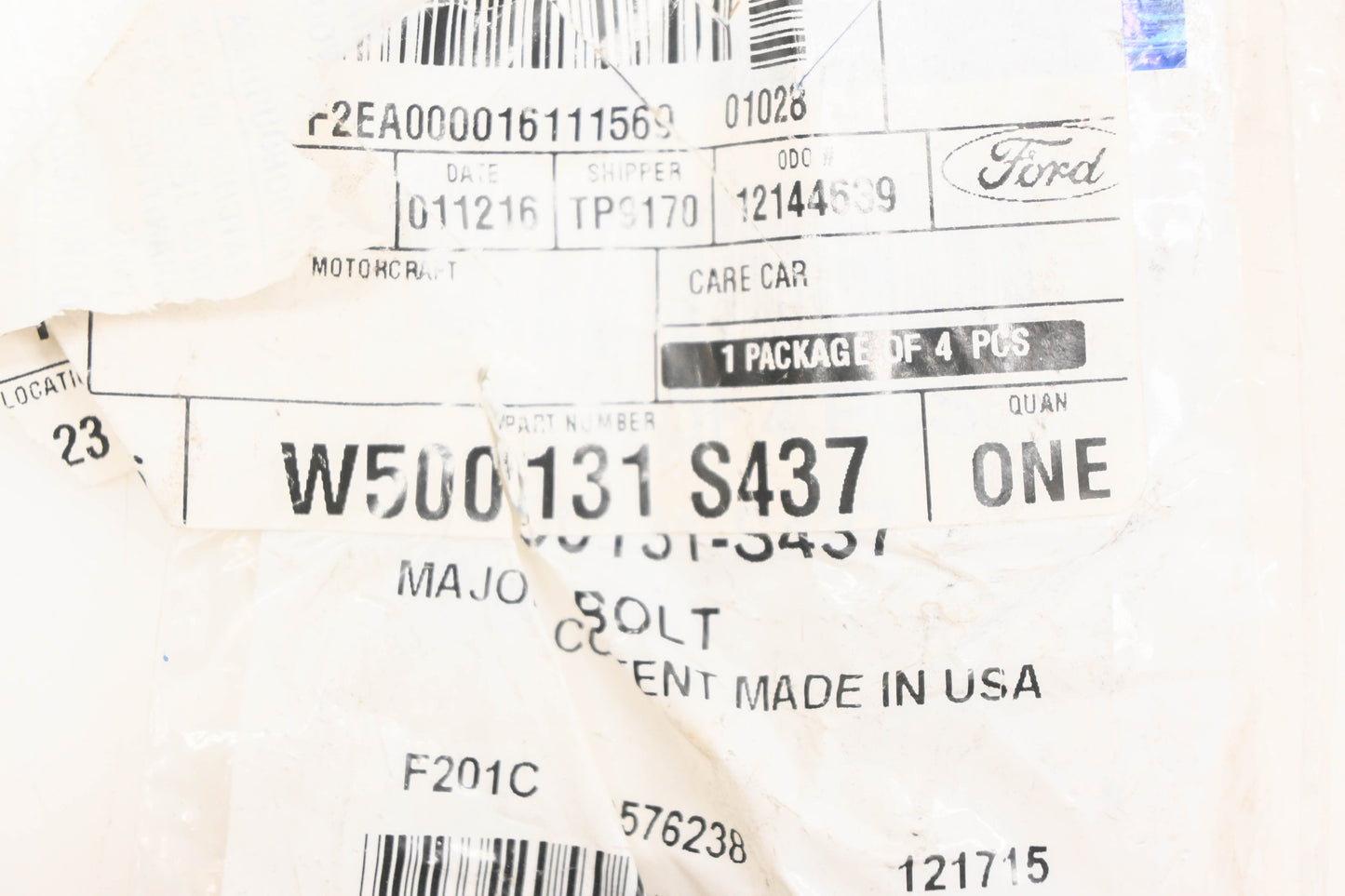 New OEM Ford W500131-S437 Hex Head Bolt NOS