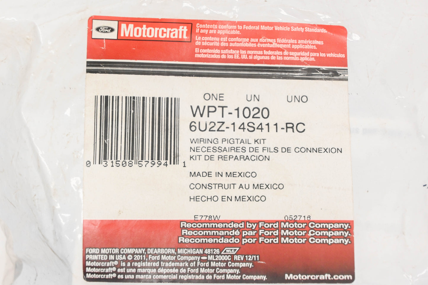 New OEM Motorcraft WPT-1020, 6U2Z-14S411-RC, WPT1020 Ignition Switch Wiring Pigtail Kit NOS