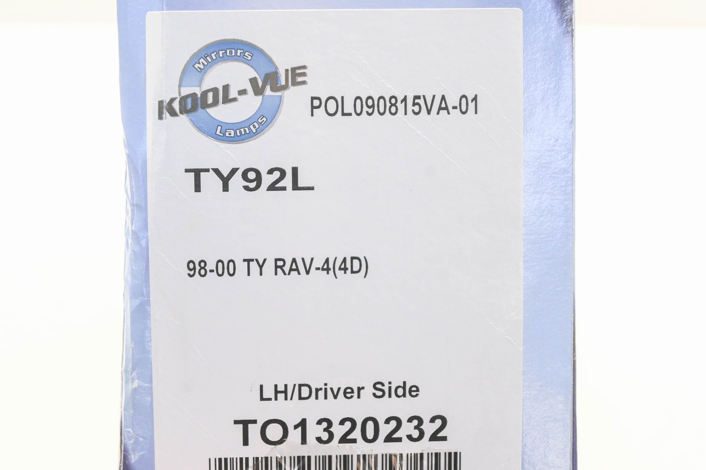 Kool-Vue TO1320232 Black Driver Side Mirror Assembly NOS