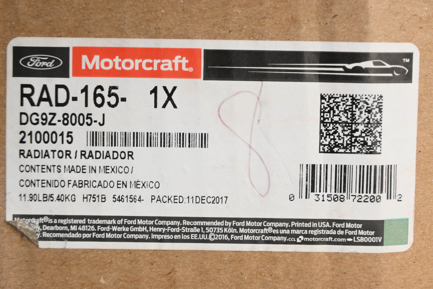 New OEM Motorcraft RAD-165, DG9Z-8005-J Radiator Assembly NOS