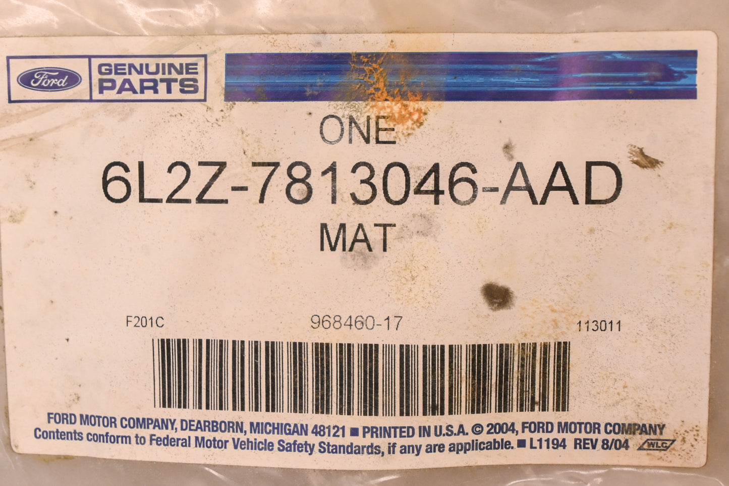 New OEM Ford 6L2Z-7813046-AAD Gray Interior Floor Carpet Mat NOS
