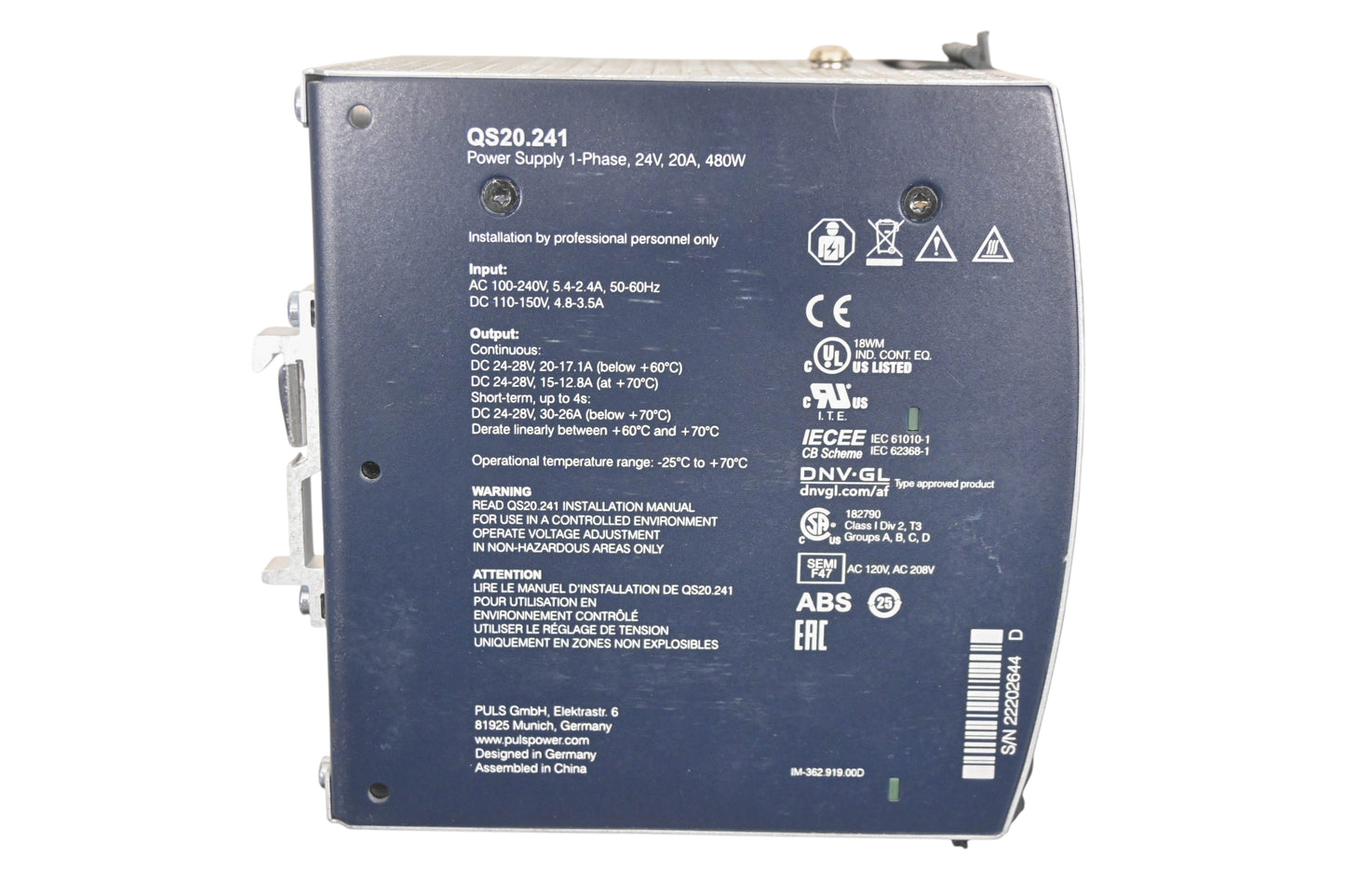 Puls QS20.241 QS20 DC Power Supply 24vdc 20a 480w NOS
