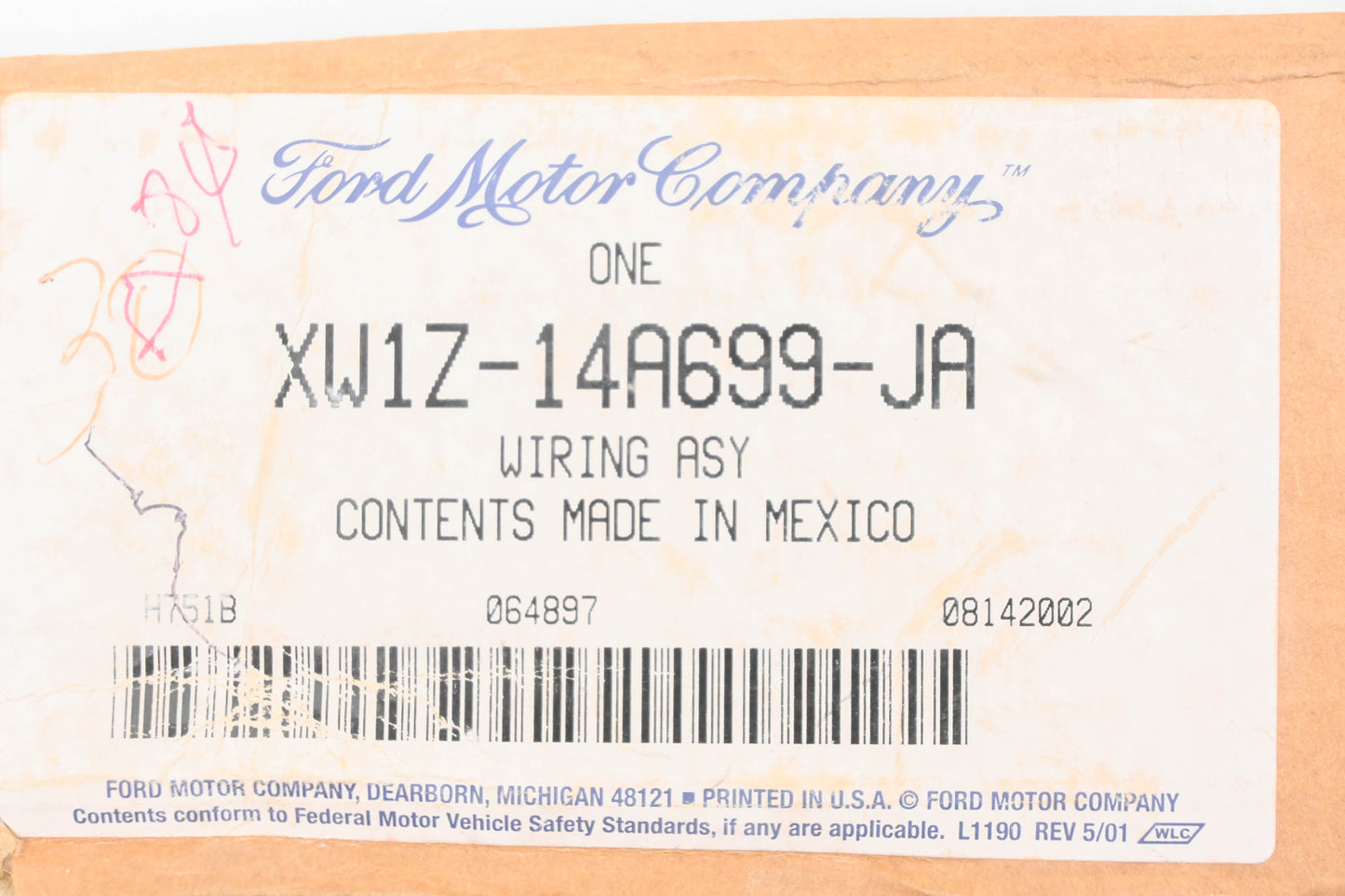 New OEM Ford XW1Z-14A699-JA, XW1T-14A699-JC Interior Lamp Wiring Harness NOS