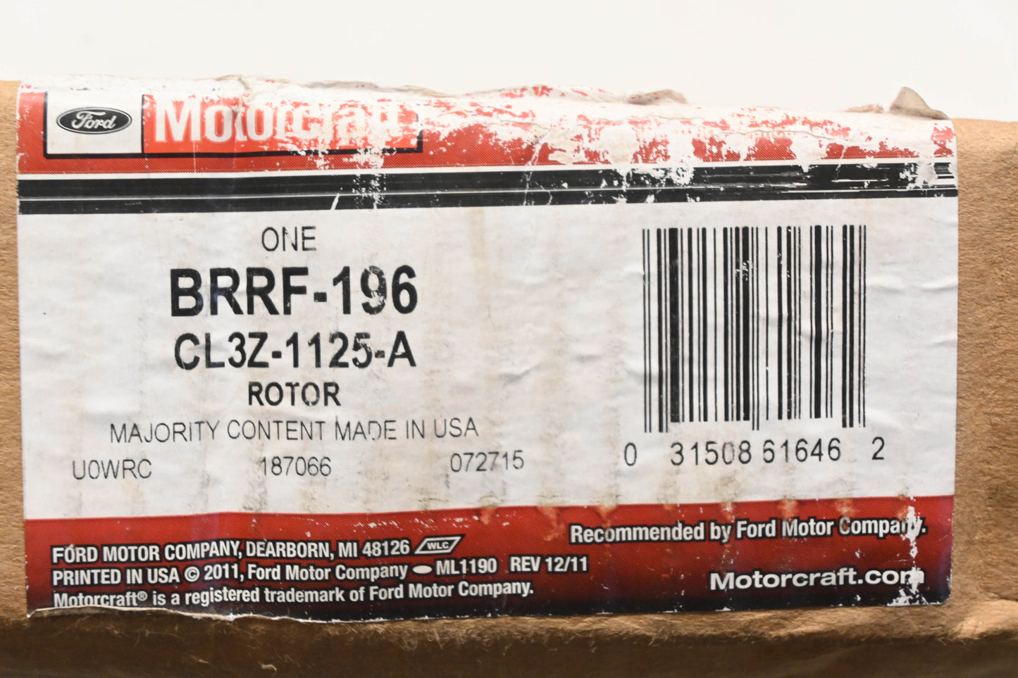 New OEM Motorcraft BRRF-196, CL3Z-1125-A Disc Brake Rotor NOS