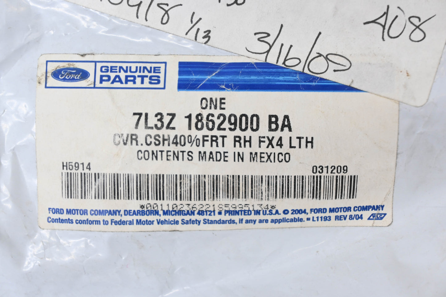 New OEM Ford 7L3Z-1862900-BA Seat Cushion Cover Assembly NOS