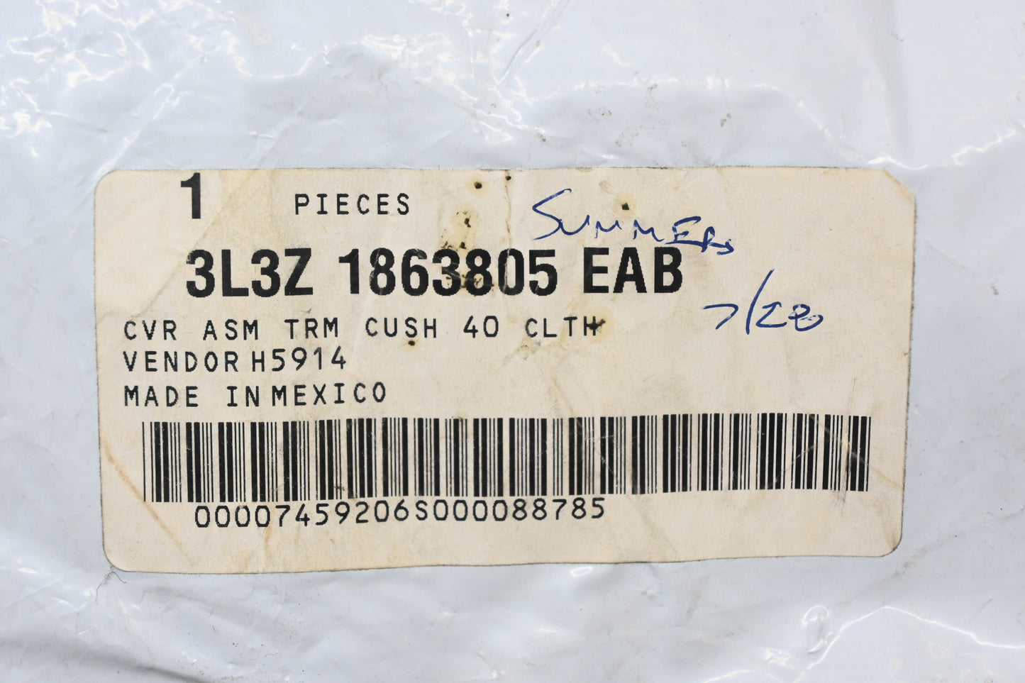New OEM Ford 3L3Z-1863805-EAB Left Rear Seat Cushion Cover NOS