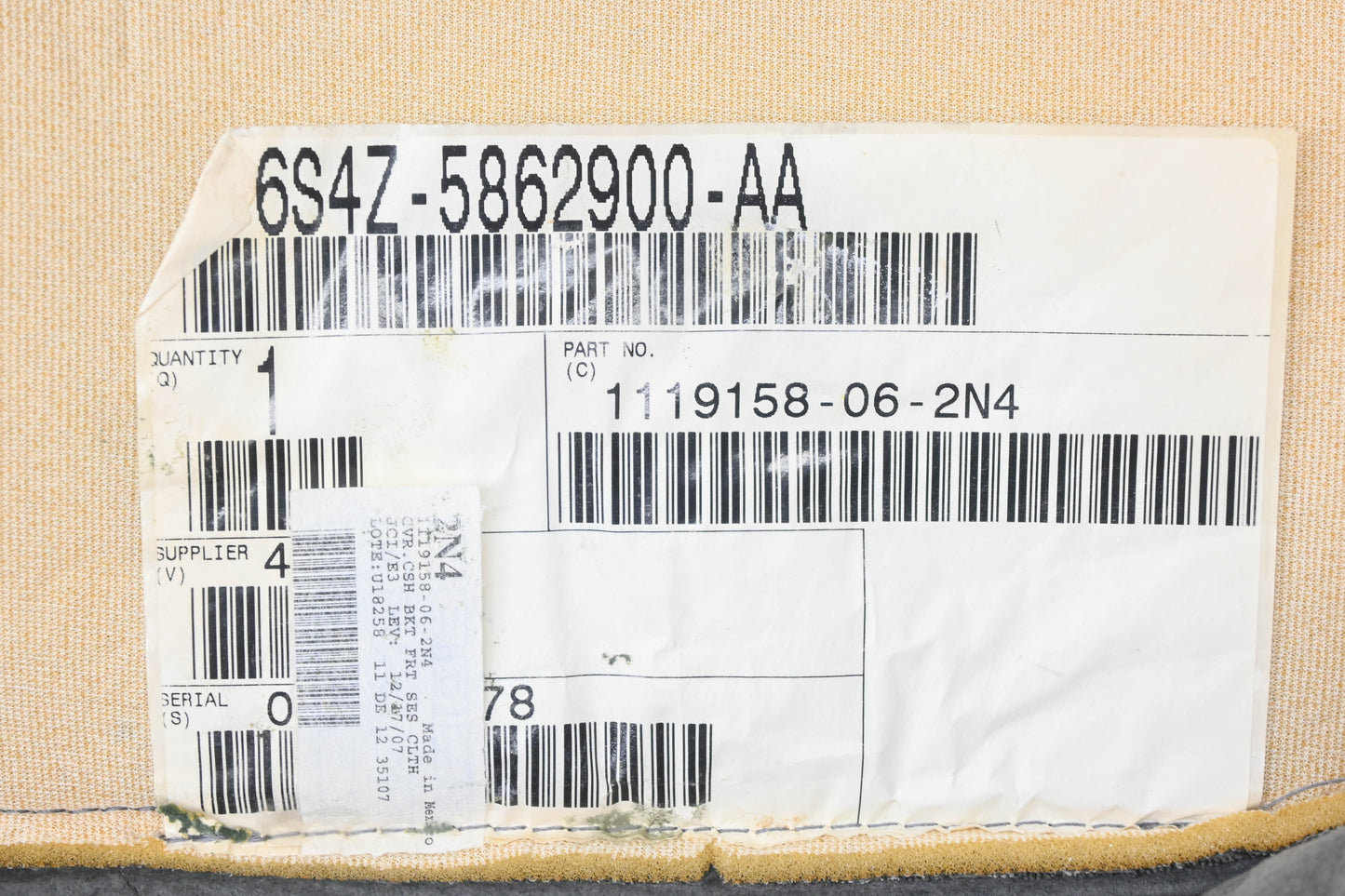 New OEM Ford 6S4Z-5862900-AA Front Right Seat Cushion Cover NOS