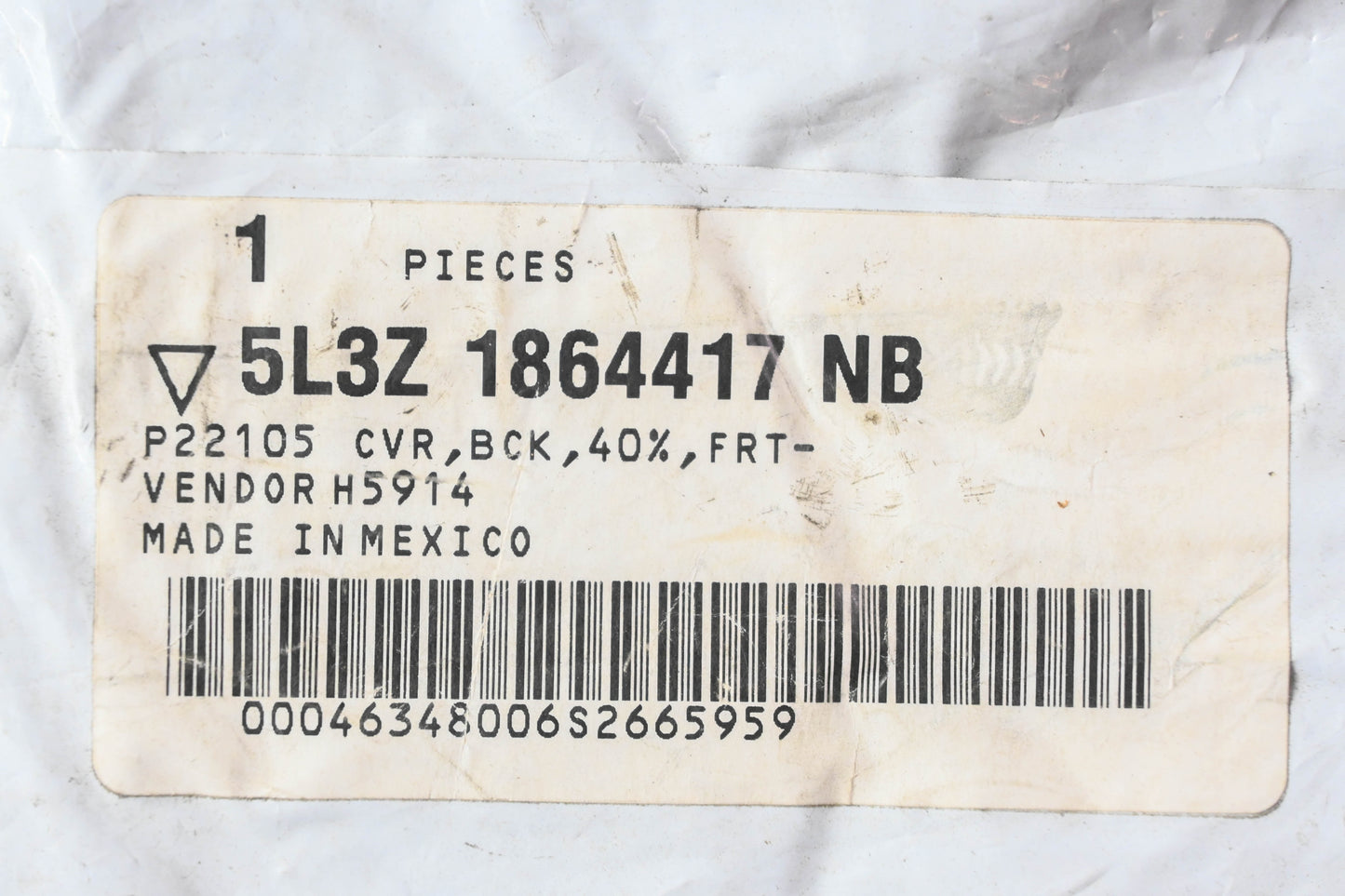 New OEM Ford 5L3Z-1864417-NB Front Left Seat Back Cover NOS