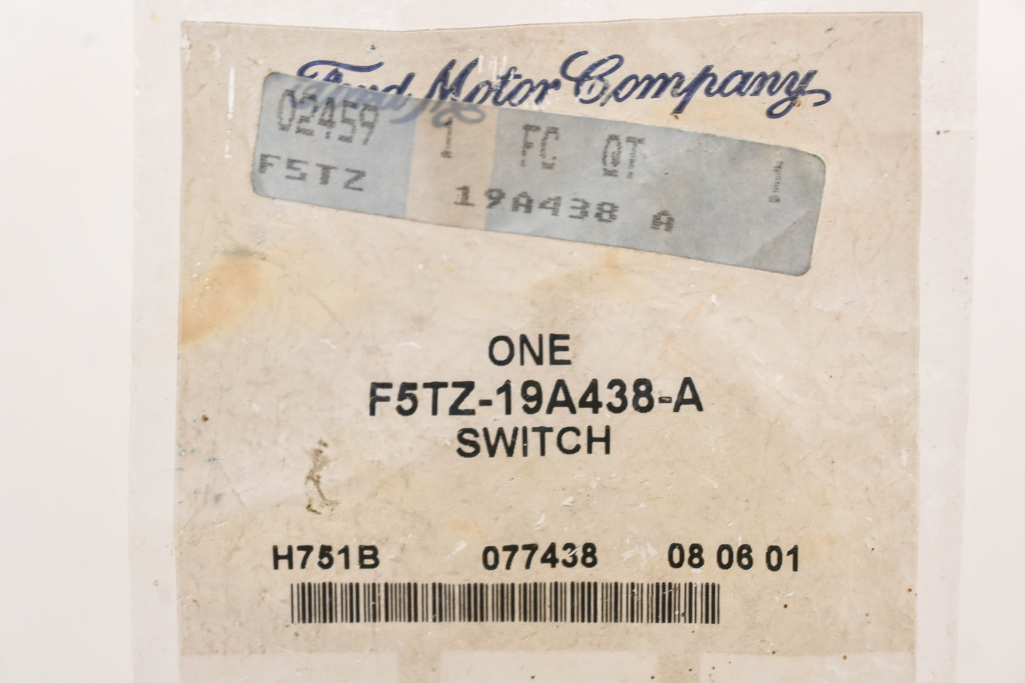 New OEM Ford F5TZ-19A438-A Anti-Theft Ignition Switch Assembly NOS