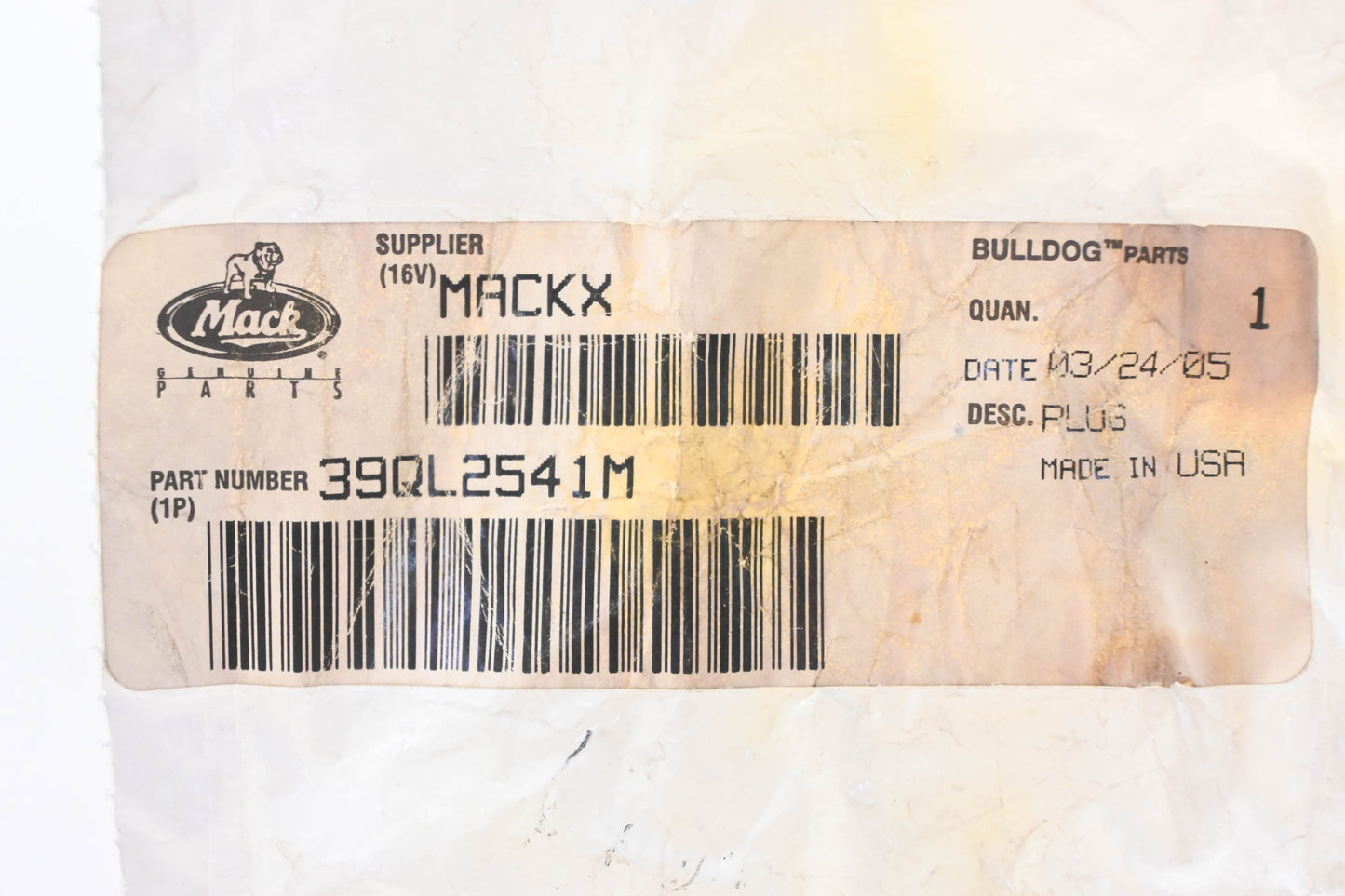 Mack 39QL2541M Rubber Plug NOS