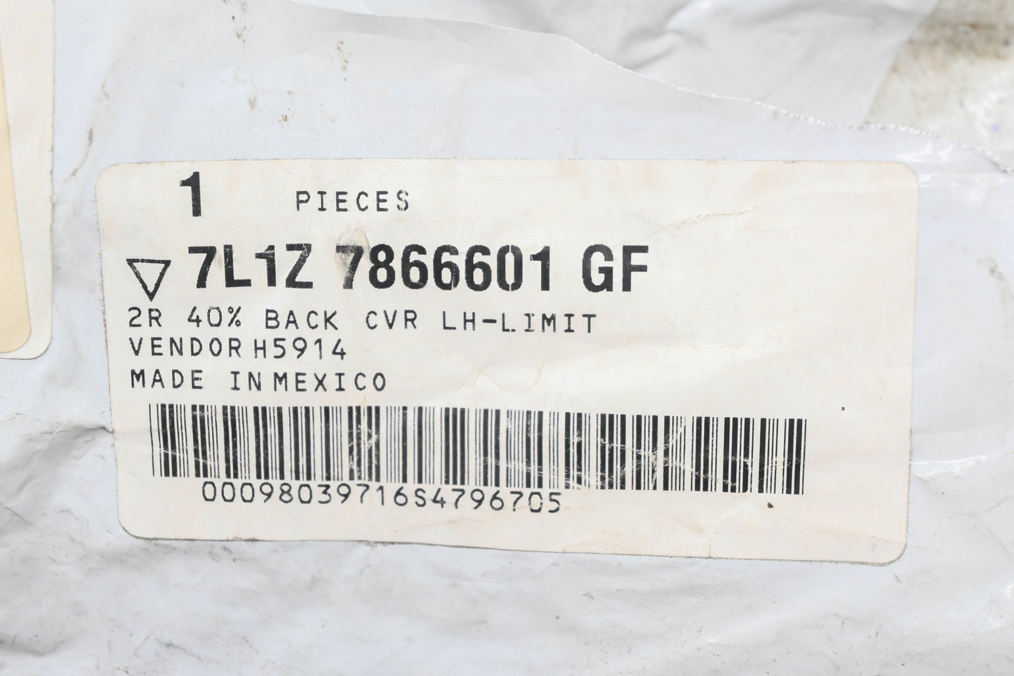 New OEM Ford 7L1Z-7866601-GF Rear Left Seat Back Cover NOS