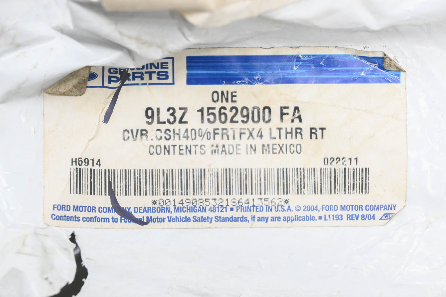 New OEM Ford 9L3Z-1562900-FA Front Right Seat Cushion Cover NOS