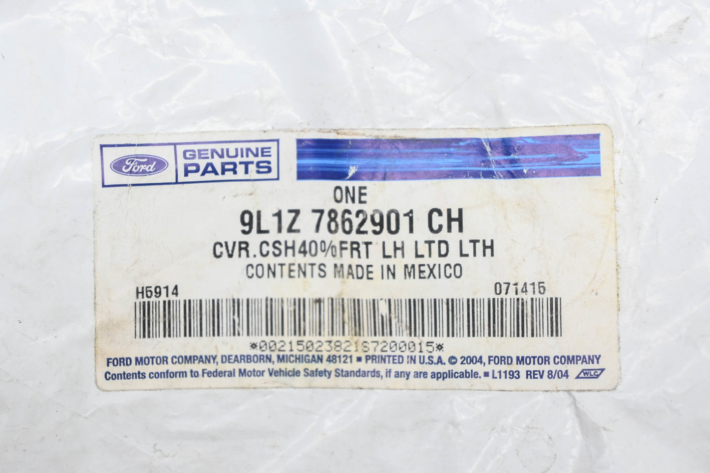 New OEM Ford 9L1Z-7862901-CH Left Front Seat Cushion Cover NOS