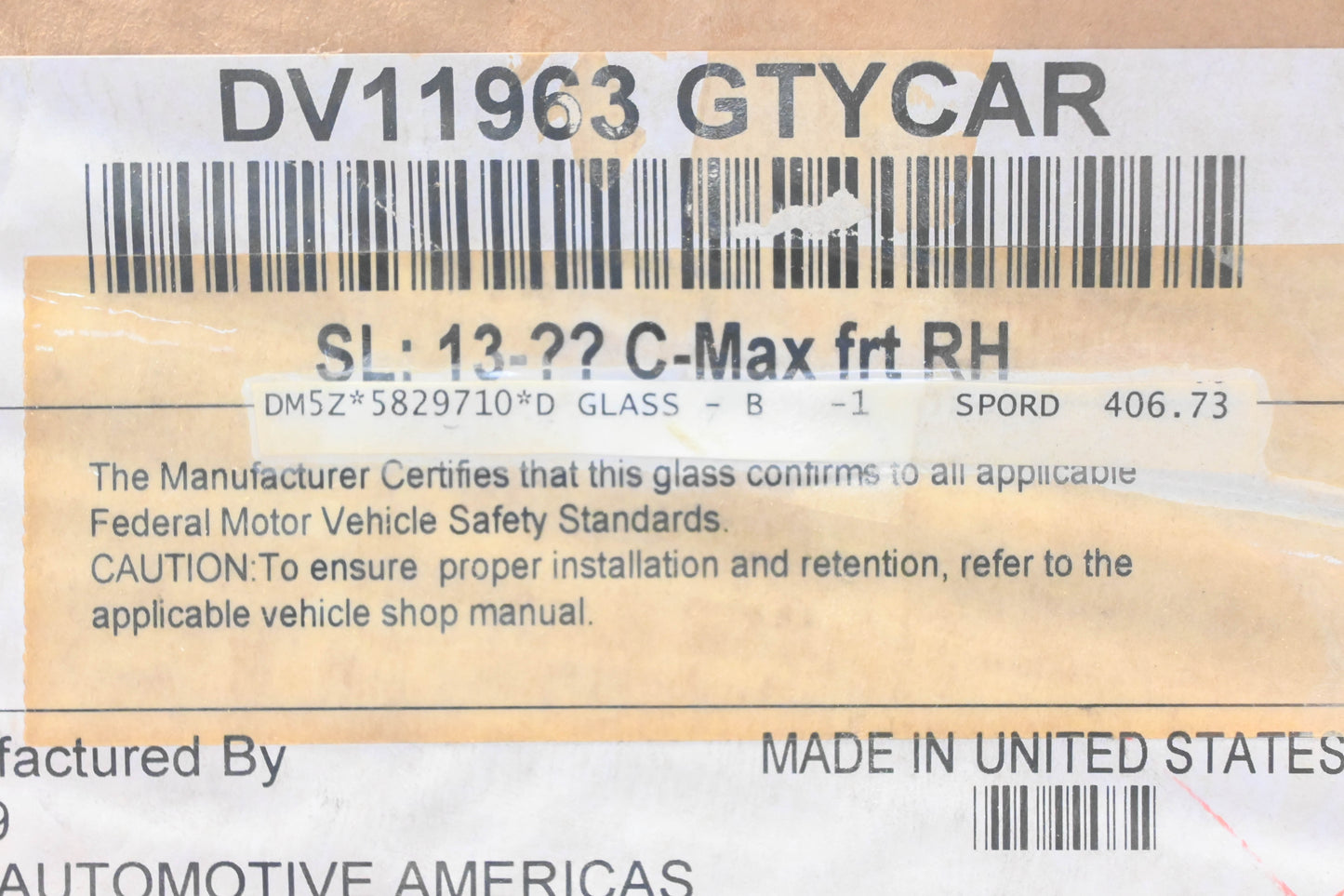 Carlite DV11963GTYCAR, DM5Z-5829710-D, DM51-R29710-A/D Ford Front Right Vent Window NOS