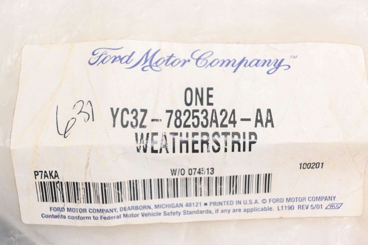 New OEM Ford YC3Z-78253A24-AA Lower Door Weatherstrip NOS