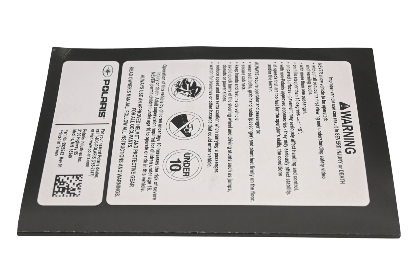 OEM Polaris 9928242 2018 RZR170 Owner's Manual