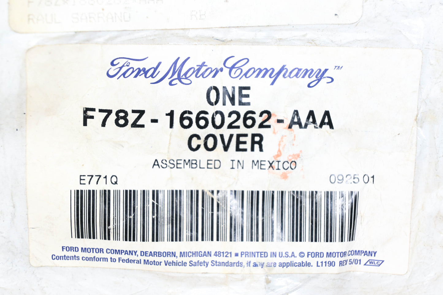 New OEM Ford F78Z-1660262-AAA Upper Seat Belt Cover NOS