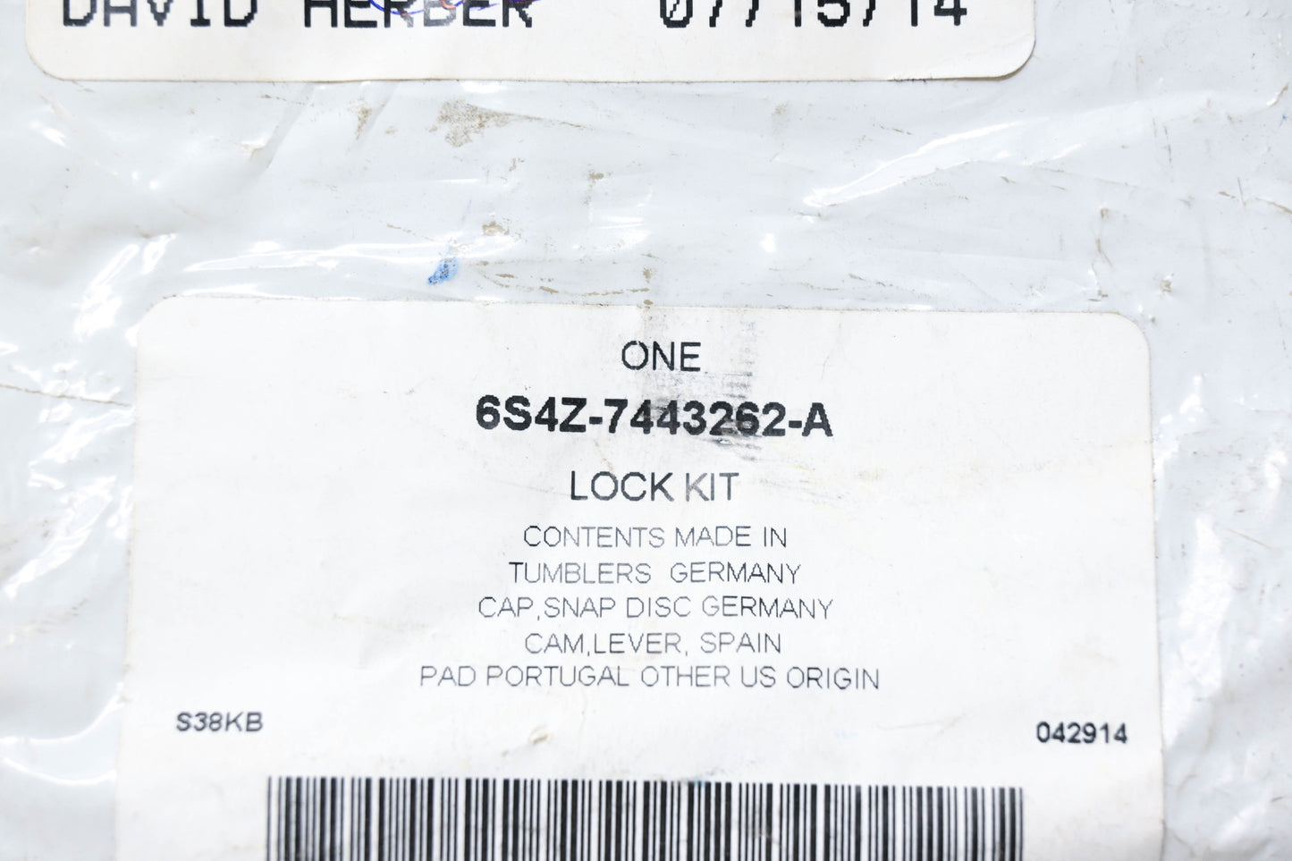 New OEM Ford 6S4Z-7443262-A Cylinder Assembly Lock Kit NOS