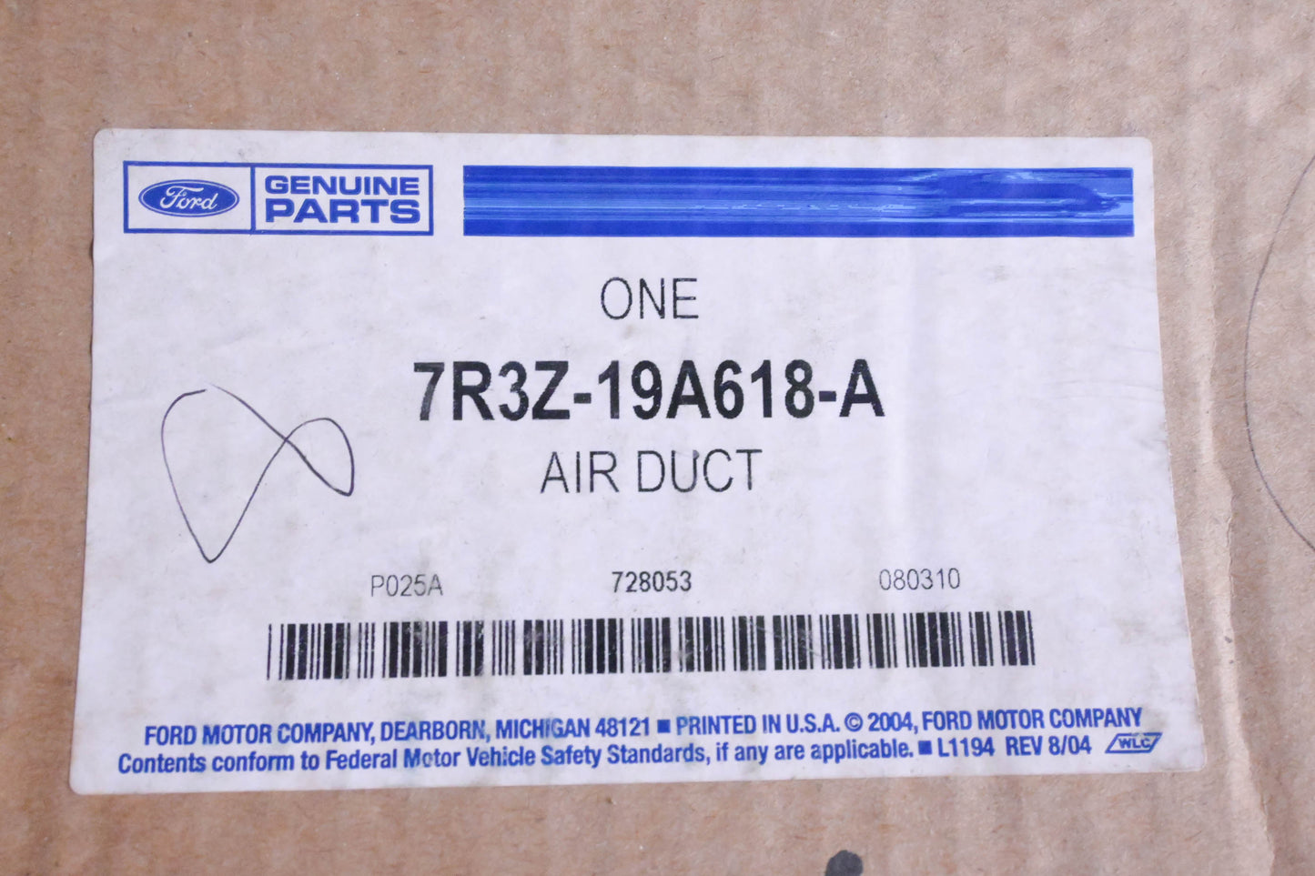 New OEM Ford 7R3Z-19A618-A Air Duct NOS