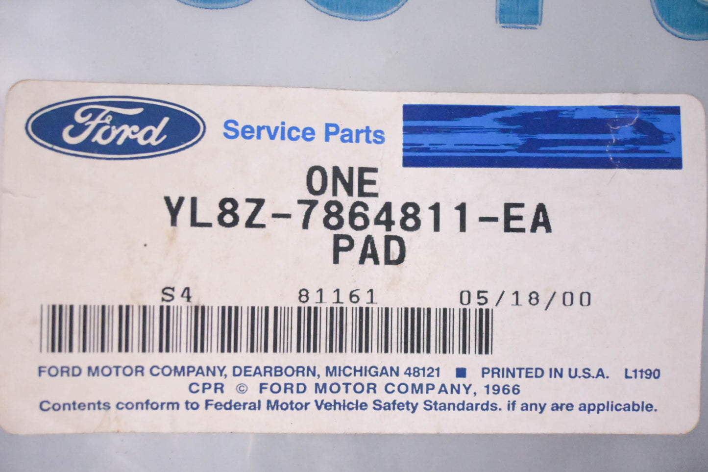 New OEM Ford YL8Z-7864811-EA Seat Back Pad NOS