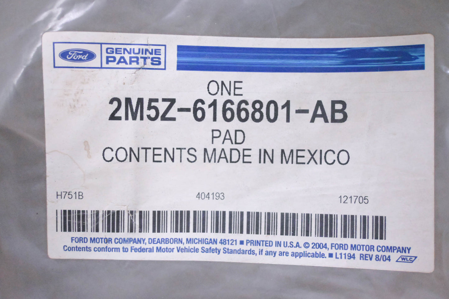 New OEM Ford 2M5Z-6166801-AB Seat Back Pad NOS