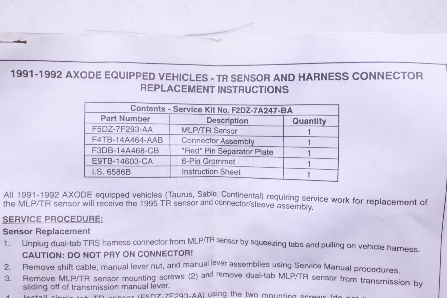 New OEM Ford F2DZ-7A247-A, F2DZ-7A247-BA Tr Sensor Harness Connector Kit NOS