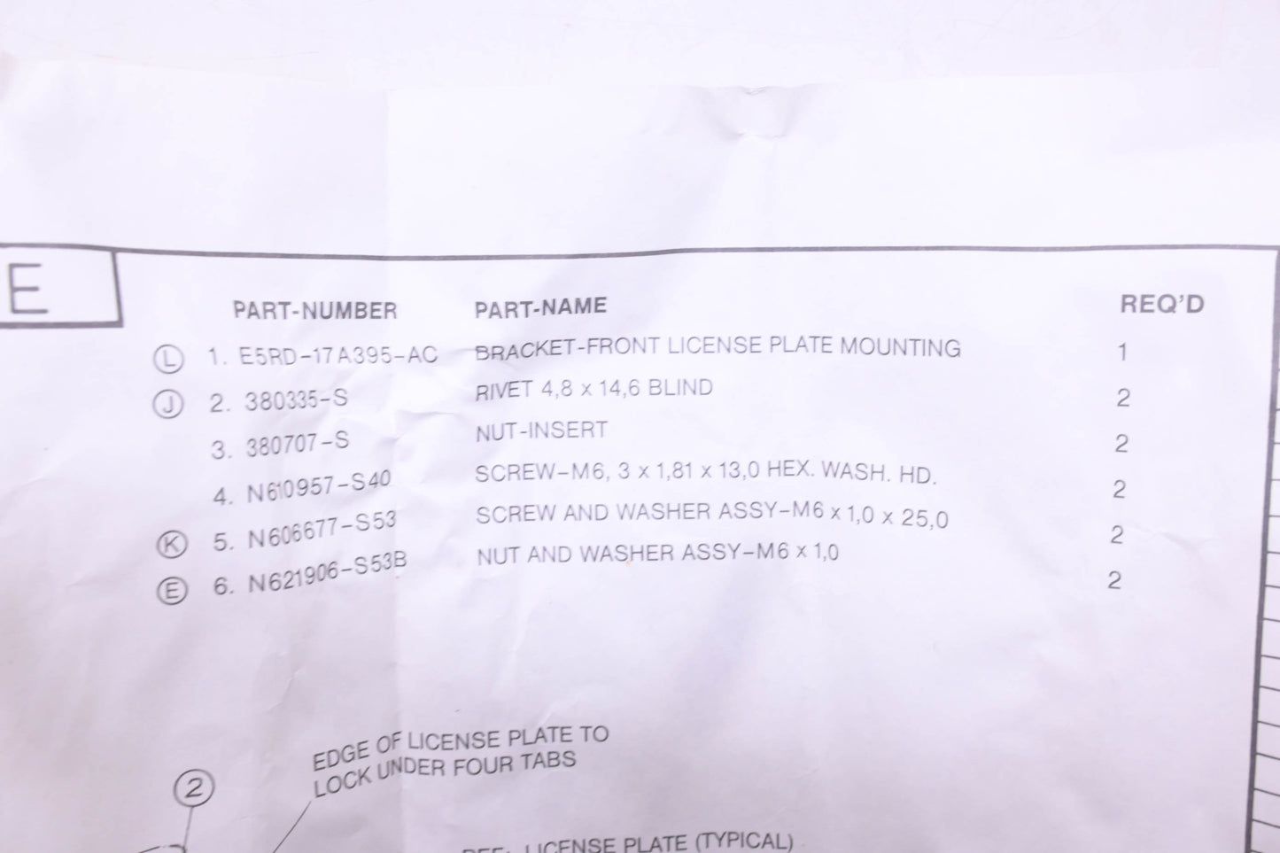 New OEM Ford E5RY-17A385-B License Plate Mounting Kit NOS