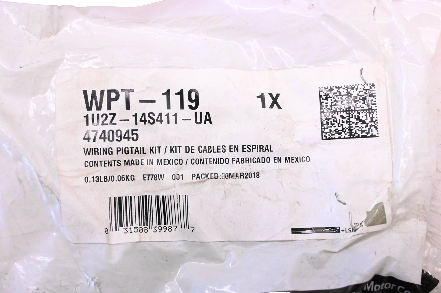 New OEM Motorcraft WPT-119, 1U2Z-14S411-UA, 4740945 Alternator Connector Kit NOS